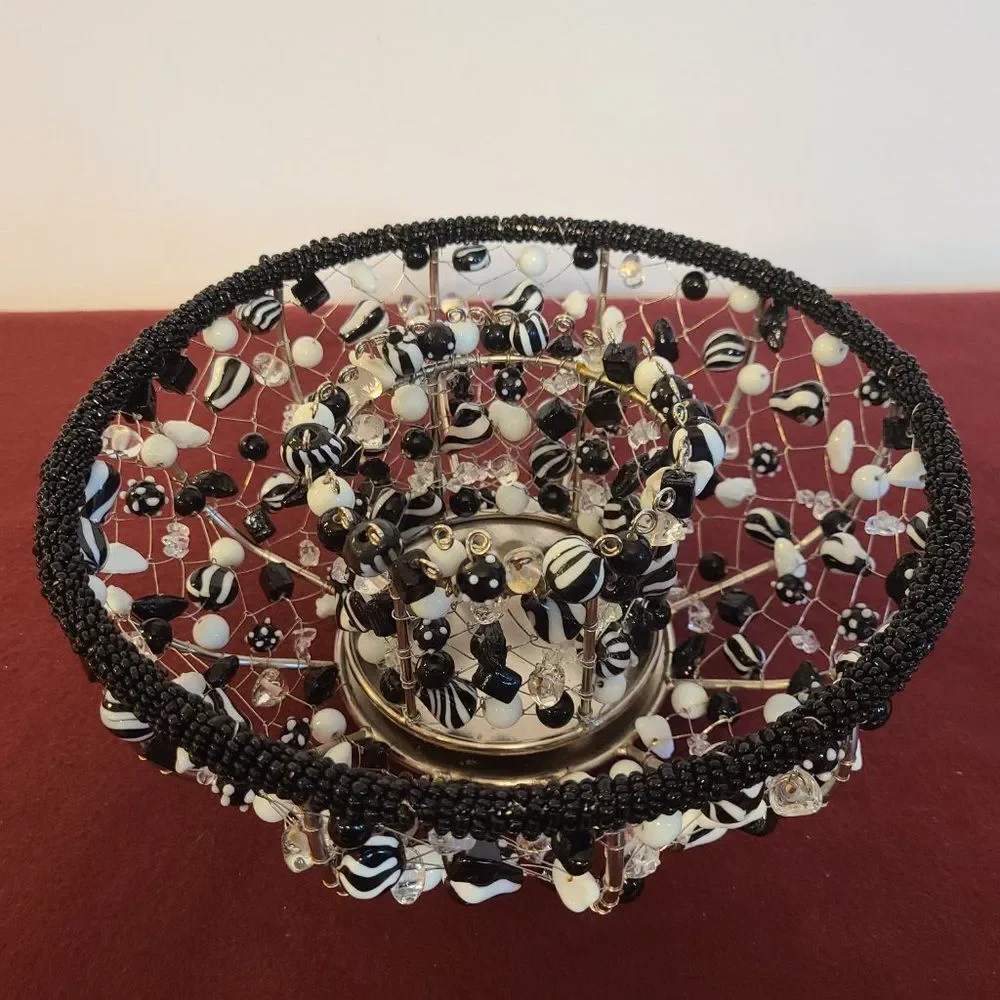 Black and White Metal Wire and Glass Beaded Bowls Baskets Made In India